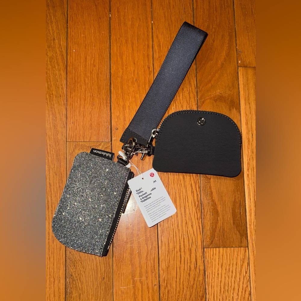 NWT Lululemon Dual Zip Mini Pouch Set in Black and Glitter